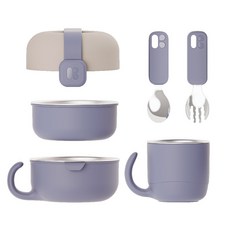 韓國Mother-K Hug 外出豪華不鏽鋼餐具六件組 (外層防燙/內層保溫)chun, 1個, Hug外出豪華不鏽鋼餐具多件組-星空靛藍