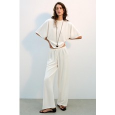 ZARA 자라 러스틱 와이드 레그 팬츠 - 크림 134727