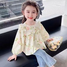 Olli kids 女童碎花長袖襯衫 春秋新款兒童襯衣