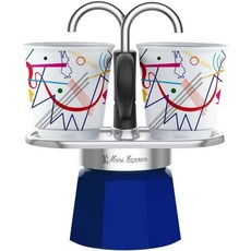 [관부가세포함] Bialetti 비알레티 - 미니 익스프레스 Kandinsky Mocha 세트 of 2 Cups (80ml) 라이트 블루 알루미늄 607683