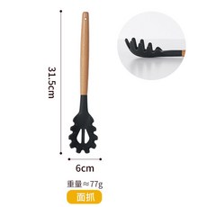超值好物 硅膠廚具套裝 硅膠廚具 木柄矽膠廚具 食品級廚具 鍋鏟 湯勺 漏勺 煎鏟 粉撈 站立式飯勺 炒菜 木柄鍋具, 面抓, 1個