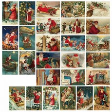 빈티지영문엽서 파스텔 곰돌이 그림 크리스마스 30장, 상세페이지 참조, 올드 빈티지 성탄절 엽서30장set