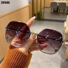 DFMEI 新款無框切邊太陽鏡 夏季潮韓版時尚墨鏡女款大臉顯瘦漸變眼鏡