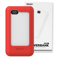 리큐엠 20W LCD 잔량표시 고속 충전 휴대용 보조배터리 20000mAh + 실리콘 케이스 번들 (기본형), 화이트, 레드, 화이트, QP2000C