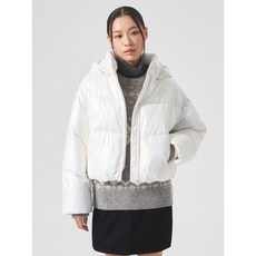 (국내매장정품) 에잇세컨즈 8SECONDS 유광 후드 탈부착 패딩 점퍼 화이트 324Y38LY61 252328, M, 흰색