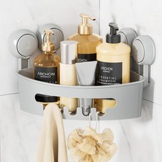 레버록 코너 샤워 캐디 흡입 컵 바스켓 강력한 욕실 욕실 수납을 위한 방수 및 방청 정리함 드릴링이 필요 없는 탈착식(흰색), 1 Tier-grey, 1개