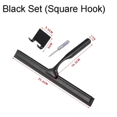 스퀴지 다목적 실리콘 긁힌 자국 벽걸이 형 스테인레스 스틸 핸들 와이퍼 (주방 욕실 창 유리 청소용 후크, 02 Black Set StyleB