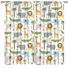 어린이 동물 커튼 자연 숲 롯지 오두막 시골 사냥 삼림 지대 침대 사슴 야생 창문 트리트먼트 로드 포켓 드레이프 아기 아기방 거실 침실 106.7 x 114.3cm(42 45인치, 아동용 동물-34