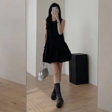 Yellwel 민소매 베스트 원피스 여성 여름 무드 루즈 롱드레스 DJP