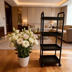 4단 플라스틱 이동식 수납 카트 - 가정 정리용 바퀴 달린 휴대용 선반 트롤리