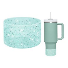 WUQID 보호용 블링 실리콘 부츠 슬리브 Stanley 텀블러 591.5~1.2L(20~40온스) 및 하이드로 플라스크 병 354.9ml(12온스~24온스)와 호환 글리터, 반투명 페일 민트