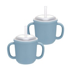 에디슨 스스로 실리콘 양손 빨대컵, 200ml, 2개, 블루