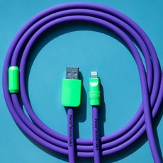 파카이 2미터 초고속 충전 실리콘 케이블 USB 라이트닝, 1개, 퍼플&형광그린, 2m