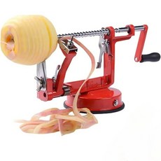 蘋果削皮器，不鏽鋼手搖削皮機，三爪固定吸盤底座，快速削皮神器, 紅, 1個