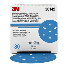 3m 3M-36142 Hookit 블루 연마 디스크 멀티 홀 3 80 등급, 3 in, 멀티 홀 디스크, 80+ 그릿