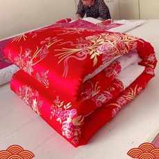 프라운 원앙금침 세트 실크 금침 이불 원앙 전통 혼수이불, 솜 없음 이불 커버만, 브릴리언트레드