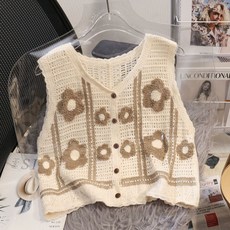 조끼 여성 봄 가을 빈티지 니트 뜨개 캐주얼 트