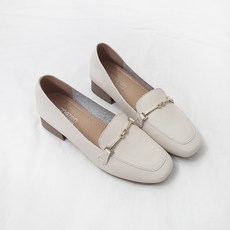 디아 로아누 골드 금장장식 소가죽 키높이 말랑 통굽로퍼 4cm