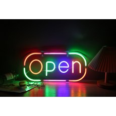네온사인 LED 오픈사인 매장 광고판, 오픈형 사각형 41x23cm 5V-12V 전원 공급