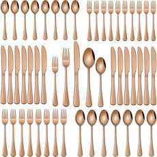 DEHOV 30피스 플랫웨어 세트 블랙 스테인리스 스틸 실버웨어 세트 6인용 서비스 가정 파티 레스토랑 식기 커틀러리 세트를 위한 내구성 있는, 로즈 골드