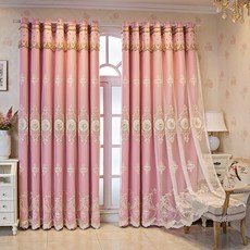 HAROO 아일렛형 유럽식 빈티지 클래식 자수 안방 거실암막 이중 커튼 1+1