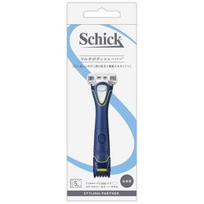 Schick(시크) 피지커 멀치 바디 면도기 (날포함 + 교체날 1개) 트리머 스킨가드 포함 vio 남성용 파랑 다섯 겹의 칼날