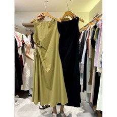 여름 패션 트렌디한 유니크한 의 스트링 슬림핏 민소매 단색 미디 드레스 여성용