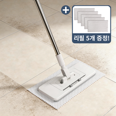 노터치 밀대걸레세트 원터치 분리 가능 대형 막대걸레 크고 작은 헤드 교체 가능 극세사 5매 포함, 1개