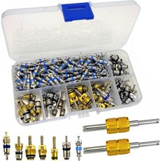 132Pcs 에어컨 밸브 코어 액세서리 키트 AC R410R32R22 R134a 냉장 HVAC 수리 더블 헤드 듀얼 해체 제거 설치 도구 모음 포함, 132Pcs 에어컨 밸브 코어 액세서리 키트 AC R4