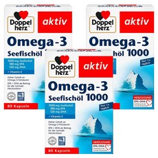 도펠헤르츠 액티브 오메가-3 씨 피쉬 오일 1000mg + EPA 180mg + DHA 120mg + 비타민 E 캡슐, 80정, 3개