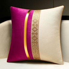 沙發抱枕 萬字紋 絨布拼接 刺繡款 45*45cm 可拆洗, 萬字紋 絨布 紫色拼接 刺繡款