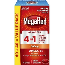 메가레드 어드밴스드 4 인 1 오메가-3 피쉬 오일 500mg 소프트젤, 80정, 1개