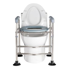 六檔升降馬桶助力器，O/U型通用，加厚防滑，移動方便，防滑防側翻，光滑易清洗，超強承重, 白色+淺藍色