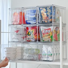 정리전문가추천 1+1 루시아이 적층식 실버 프레임 팬트리 정리함, 투명색, 2개