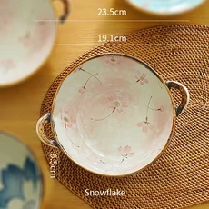 일본 스타일 꽃 무늬 수프 그릇 Underglaze 700ML 세라믹 더블 귀 내구성 홈 주방 깊은 도자기 식기, 01 7.5인치