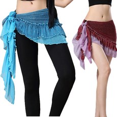 라인댄스 줌바 밸리 차차 힙스카프 랩스커트 하의 쉬폰 반짝이