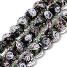 NITOPUPU 50피스 8~10mm 로즈 램프워크 비즈 핸드메이드 면 블랙 앤 화이트 무라노 유리 주얼리 제작 용품 팔찌 묵주 공예 제작용 161280, 블랙+화이트