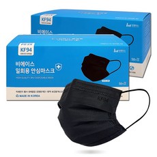 KF94 마스크 대형/일회용 덴탈형/항균 자외선 차단, 블랙, 2개, 50매입
