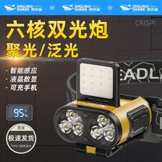 強光頭燈 感應頭燈 充電戶外釣魚登山露營修車手電筒, 1個, 【六核雙光炮】大容量鋰電+揮手感應+防水,標準【高亮3870K-待338H】