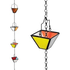 IDIMOSAIC 레인 체인 세트 8.5피트 수제 순수 구리 상감 스테인드글라스 빈티지 스타일 배수구용 및 홈 디스플레이 정원 장식뮤틸콜