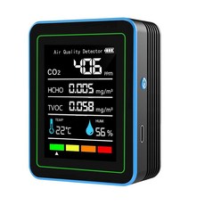 실내 공기질 모니터: CO2 TVOC HCHO 전문 휴대용 감지기가 장착된 온도 습도 센서 홈 오피스 스쿨 호텔용 5-in-1 측정기, 실내 공기 품질 모니터: CO2, TVOC, HCHO가, 1개