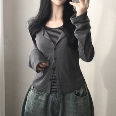 가디건입은듯! 일체형 이중 단가라 레이어드 긴팔티셔츠 2color