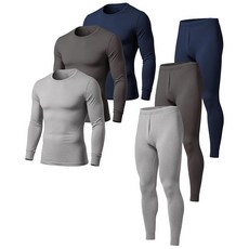 AMERICAN HEAVEN 남성용 베이스 레이어 보온 속옷 세트 | 100% 면 긴소매 상의 및 바지 멀티 팩 3세트 (6개) - 블랙 오트밀 화이트 스몰_154760, 3세트 (6개) - 네이비, 차콜 그레이, 헤더 그레이