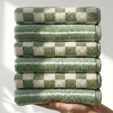 바무타올 국내산 뱀부 호텔 수건 180g, 6개, 그린 체크+그린 스트라이프