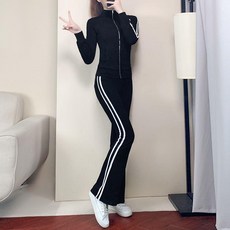 女春秋休閒運動套裝 修身顯瘦喇叭褲兩件套