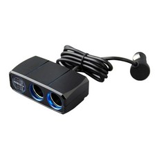Kashimura 車用電源插座 雙孔點煙器 雙USB 4.8A充電, 1個, KX-227(帶1m線)