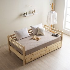 [15조한정 추가할인쿠폰] 에보니아 파인 원목 데이베드 슈퍼싱글침대_서랍포함_본넬매트리스20T포함, 네추럴