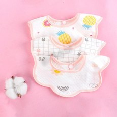 嬰兒純棉紗布圍兜 寶寶四季薄款吐奶口水巾, 1個, 四季防水*新升級超柔軟*女寶 隨機2條 , 新生嬰兒0歲-3歲通用 釦子可調節大小