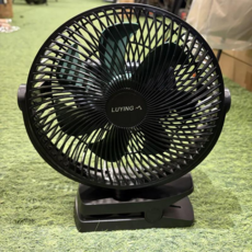 LUYING Mori DC 無線夾立扇 USB充電 四檔風速, LU-Mori05, 黑色(綠色葉扇)