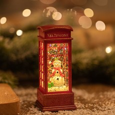 聖誕節音樂鈴八音盒雪花旋轉燈飾聖誕樹場景佈置平安夜禮物創意桌面擺件節日裝飾彩燈音樂盒, 電話亭雪人(有水款)